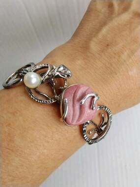 Fritz Casuse Carolyn Pollack Sterling Rhodonite & Pearl Toggle Bracelet NEW